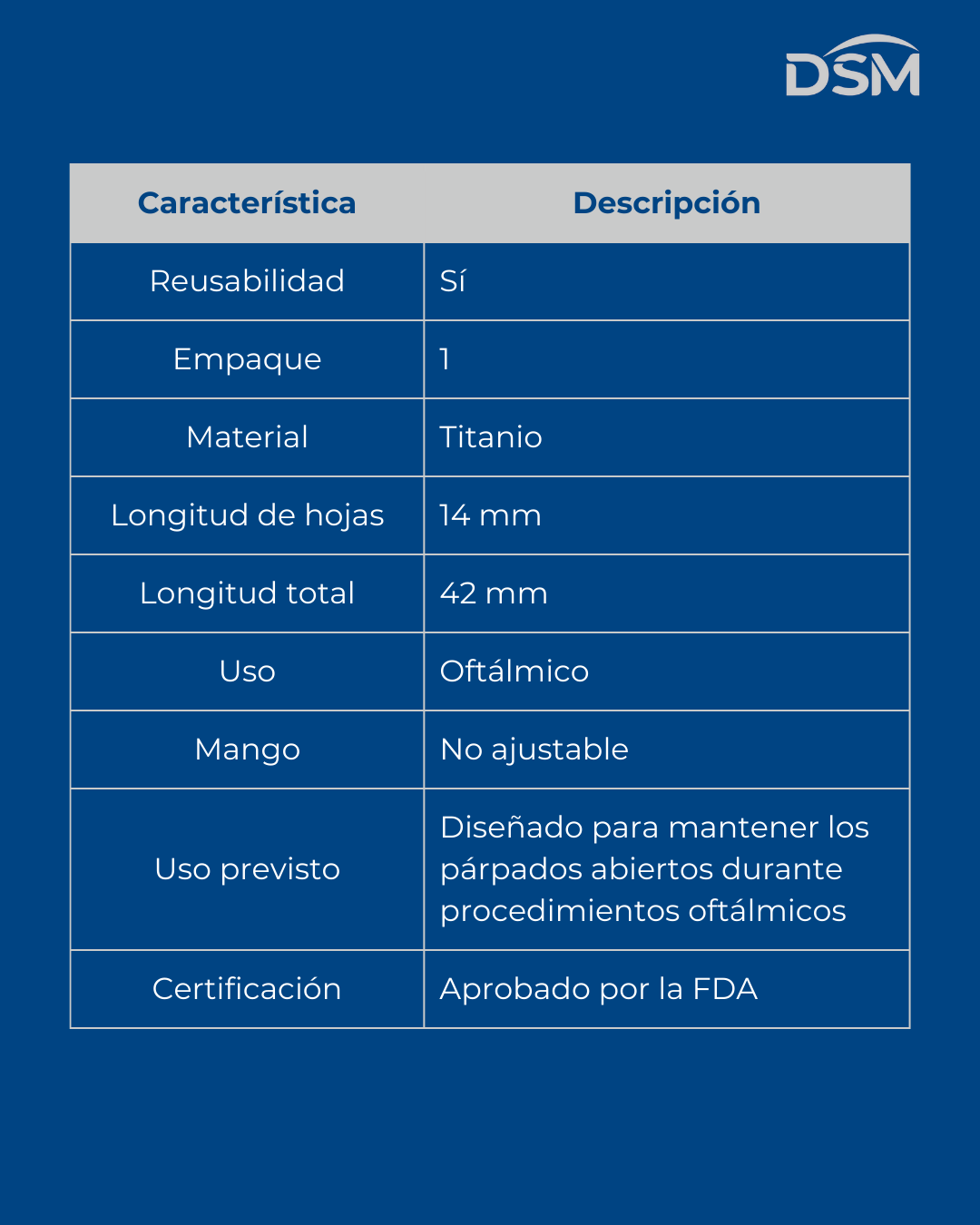 TE-038 14mm|42mm Barraquer Solid Speculum Espéculo sólido de Barraquer